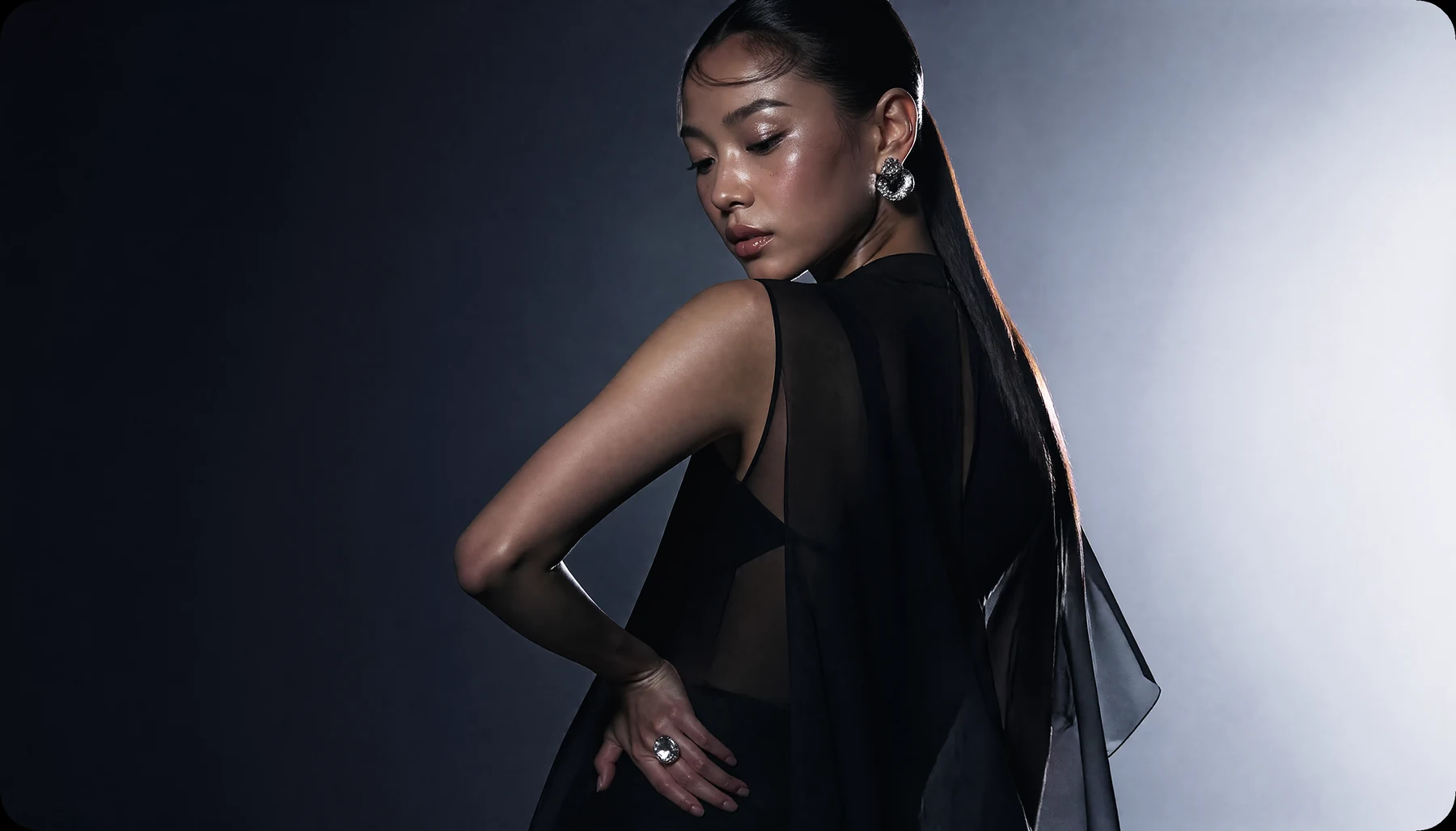 Photorealistic editorial portrait with studio lighting